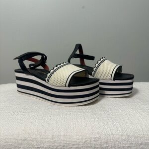 Kate Spade Platform Sandals Black White Striped Size 10 Like New